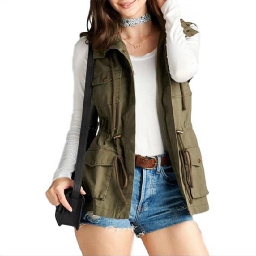 PER SE Army Green Cotton Utility Vest L