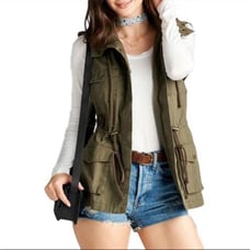PER SE Army Green Cotton Utility Vest L