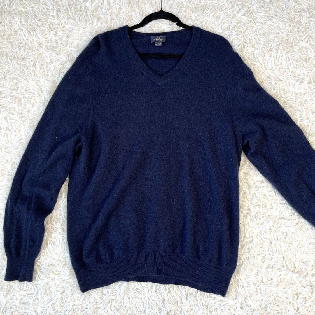 Brooks Brothers “346” 100% Cashmere Navy V-Neck Long Sleeve Sweater Men's XXL