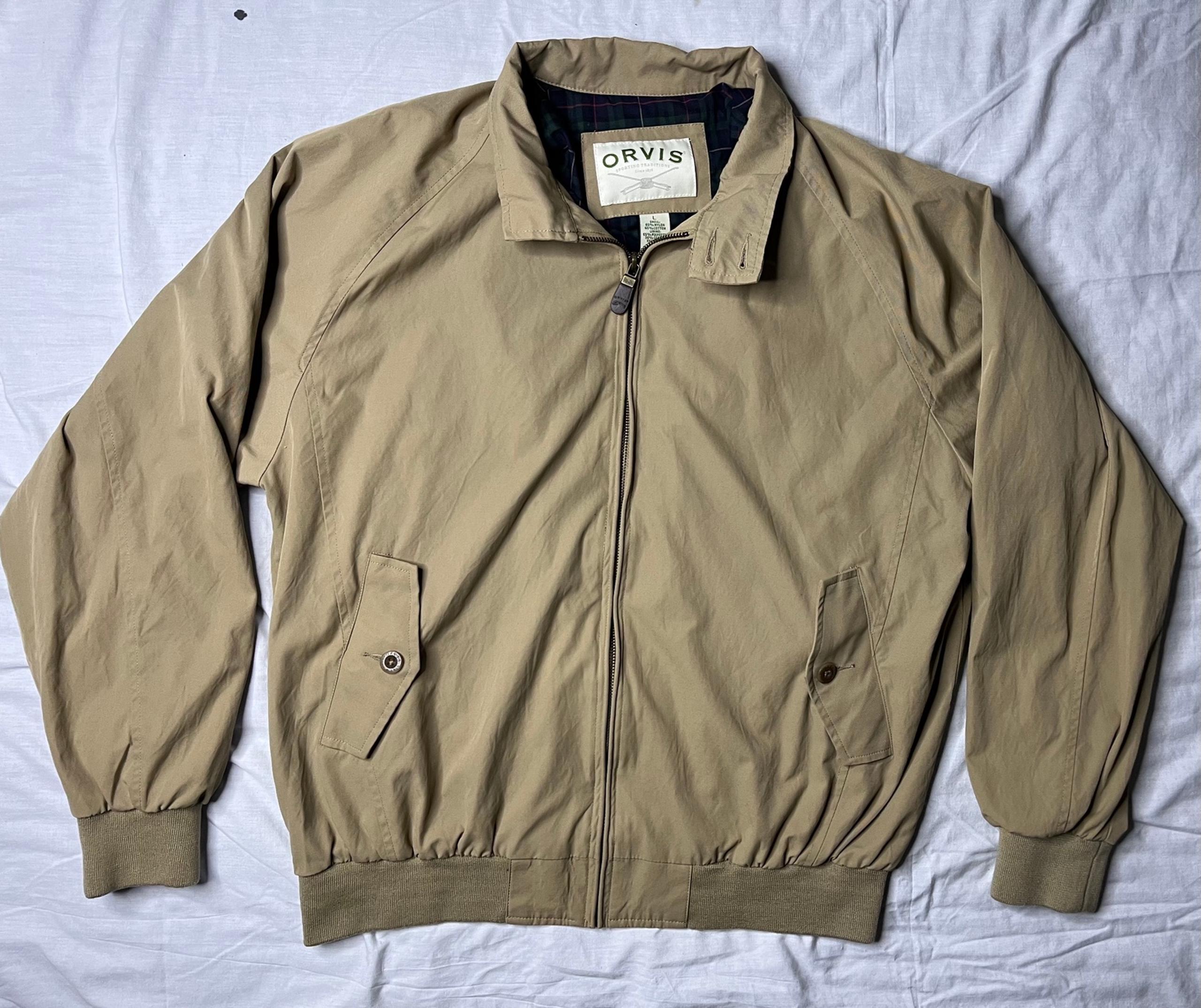 Orvis Jacket Men’s Size Large Beige Bomber Full Zip Lined OR1Z5B Wind Breaker