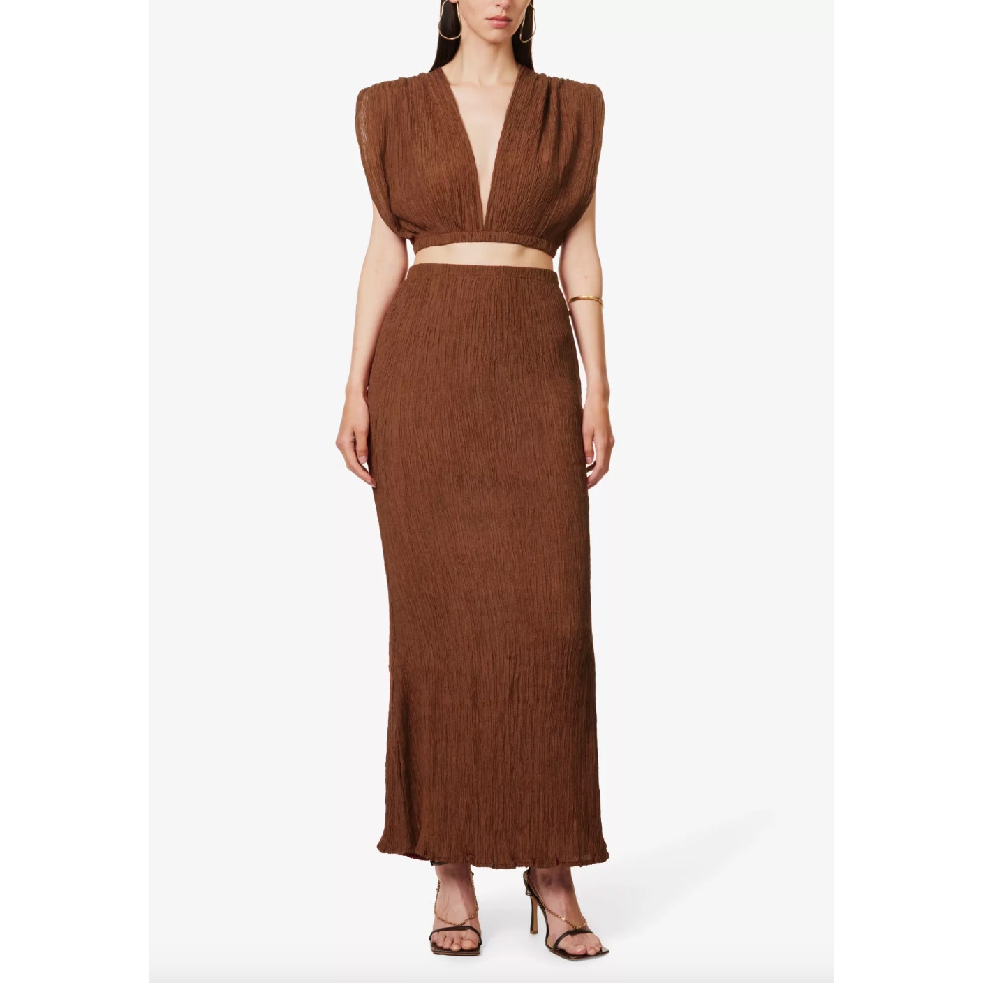 Savannah Morrow Abelia Skirt Slip Maxi Long Crinkle Gauze Bronze Pull On XXS NWT