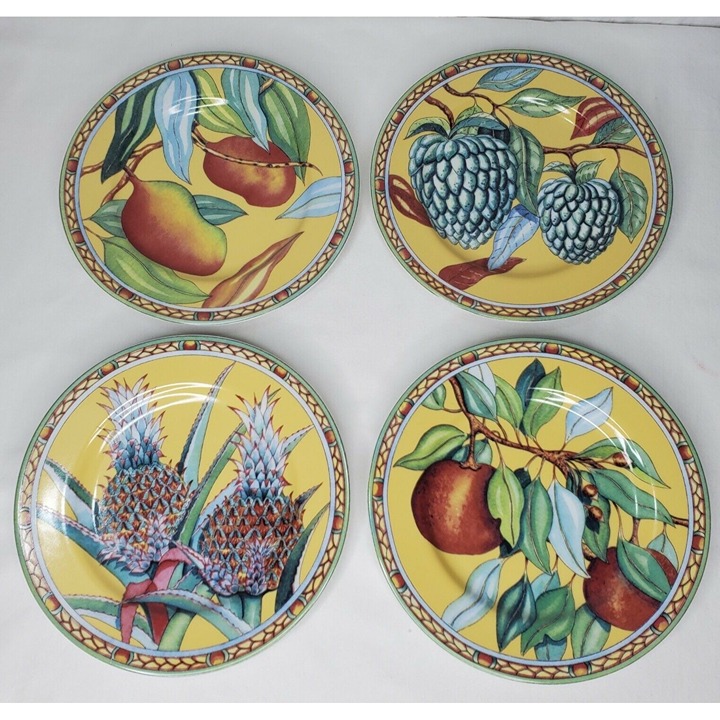 Vtg Siddhia Hutchinson Plates Trade Winds Tropical Fruit Set 4 Beach Tiki Japan
