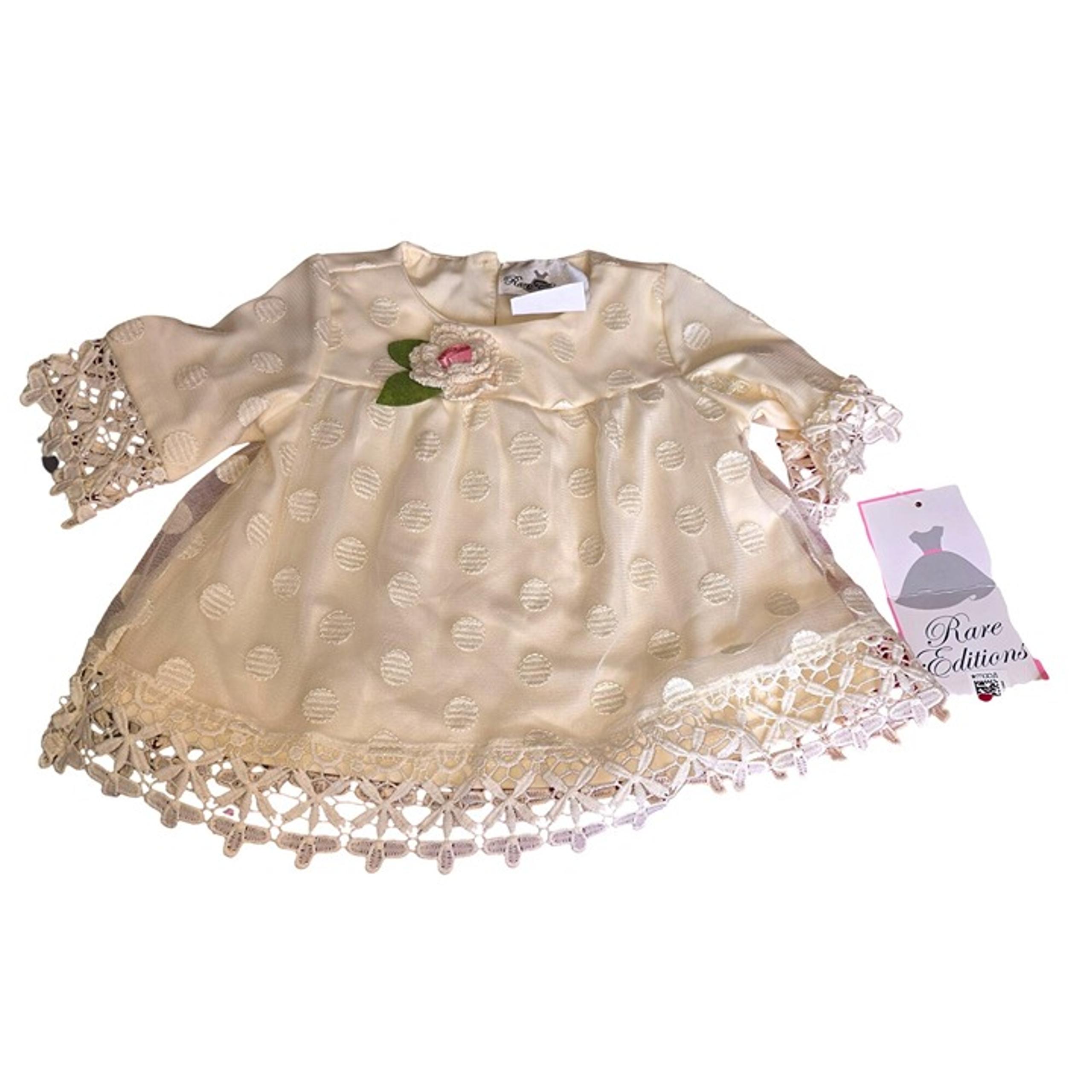 Rare Editions Baby Girl Ivory Dress Textured Lace Trim Floral Accent 6-9M JJ3860