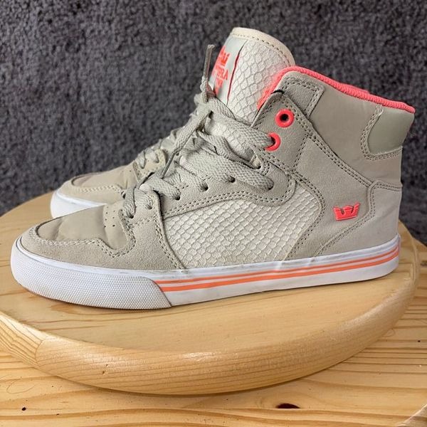 Supra Vaider Skate Sneakers Womens Size 8.5 Tan Coral High Top Suede Faux Snake