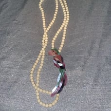 Women's Lee Sands White Beaded Necklace with Parrot Pendant