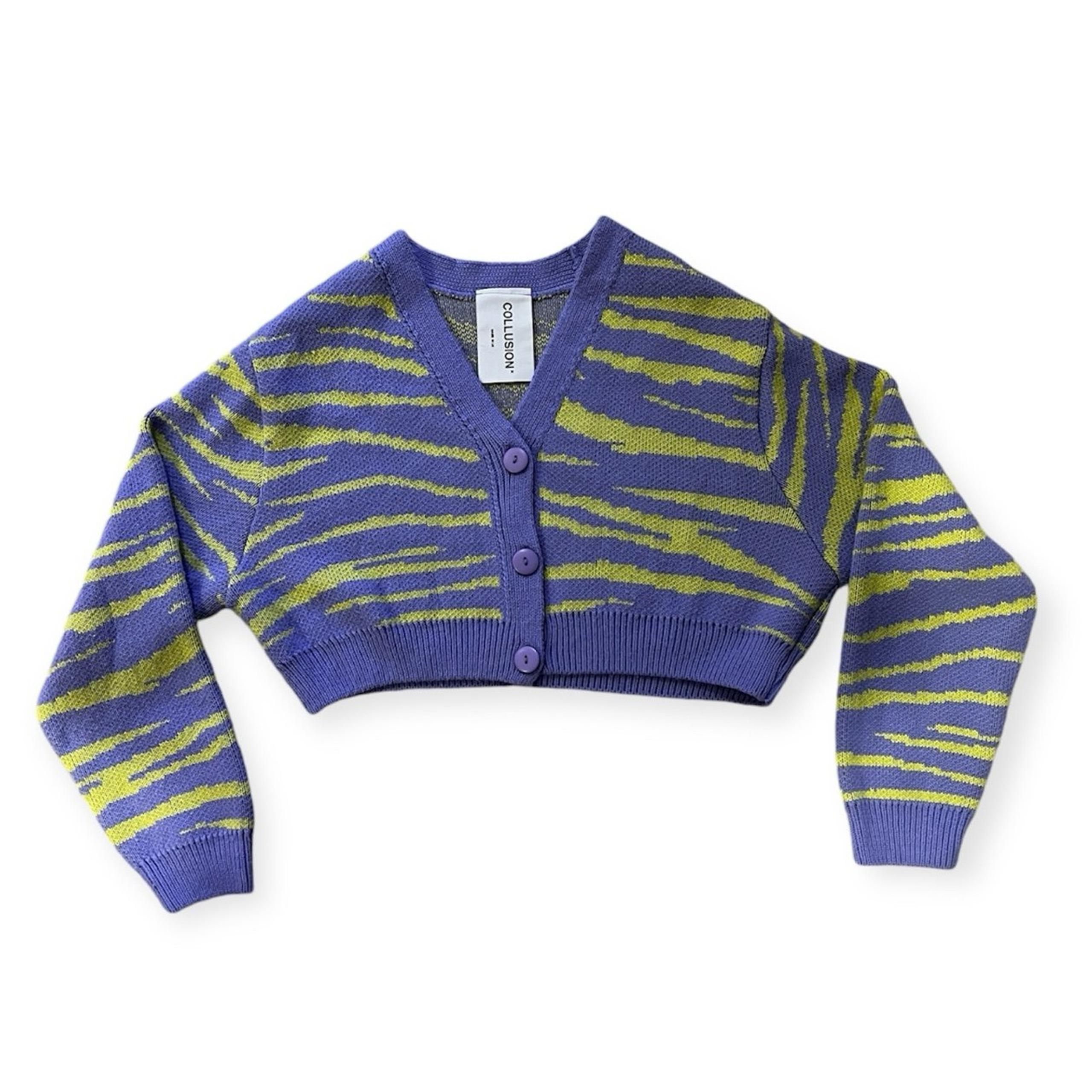 ASOS COLLUSION Zebra Print Purple & Green Cropped Cardigan- Size 6
