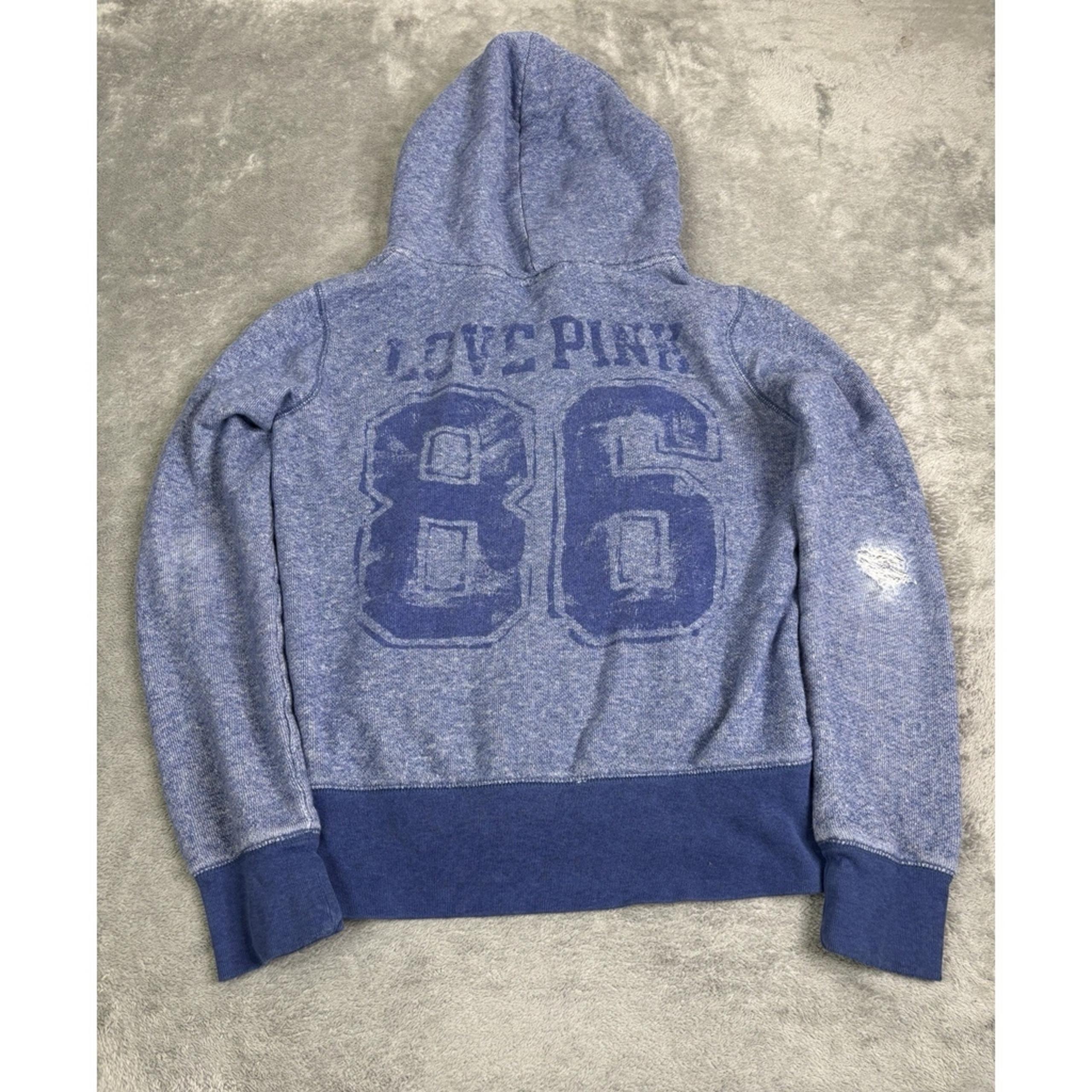 Vintage Y2K Victoria's Secret Love Pink Full Zip Hoodie Women's Size Medium Blue