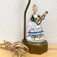 Antique Victorian Lady with Violin Porcelain Decorative Table Lamp