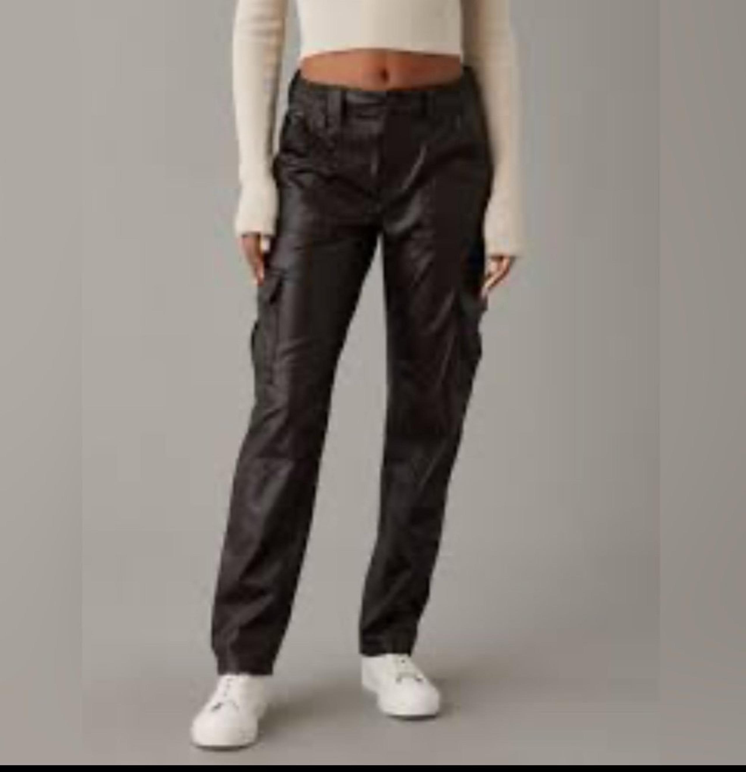 American Eagle Women’s Brown Faux Leather Cargo Pants Stretch Size 12