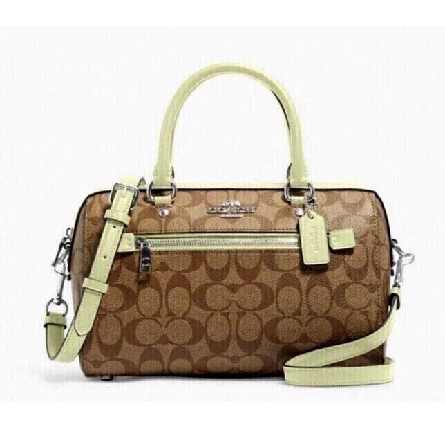 COACH Women's Rowan Satchel Signature Canvas - Khaki - Pale Lime