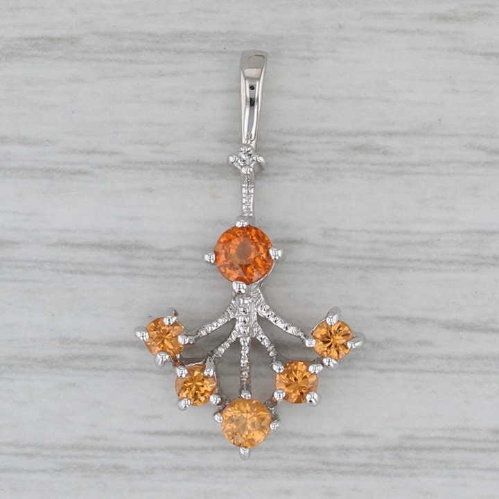 Mandrin Garnet Diamond Pendant 14k White Gold