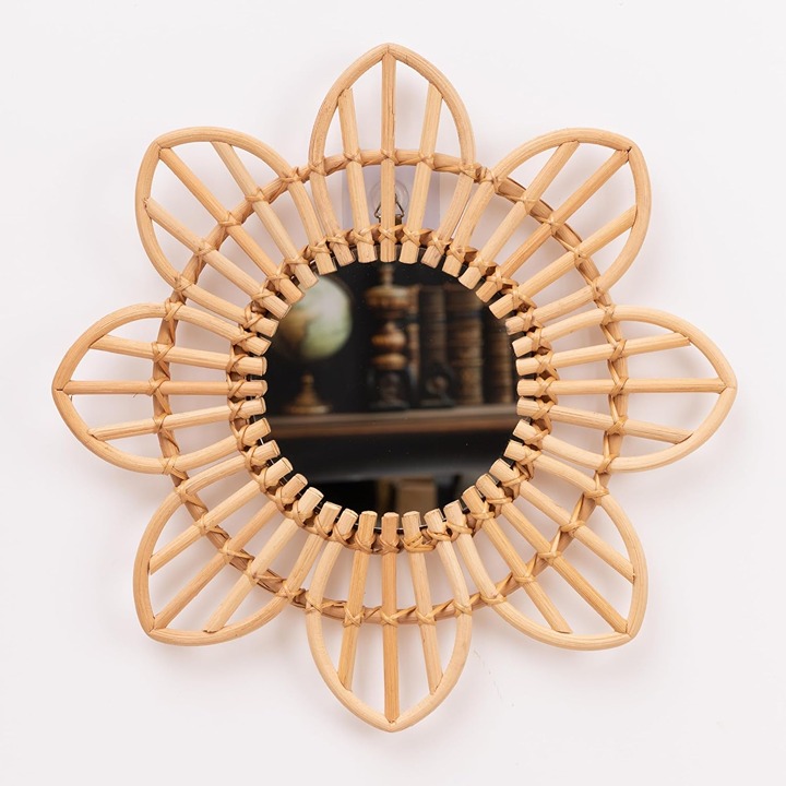 Mounted Mirror, 8 Petals Flower Wicker Rattan Decorative Mirrors