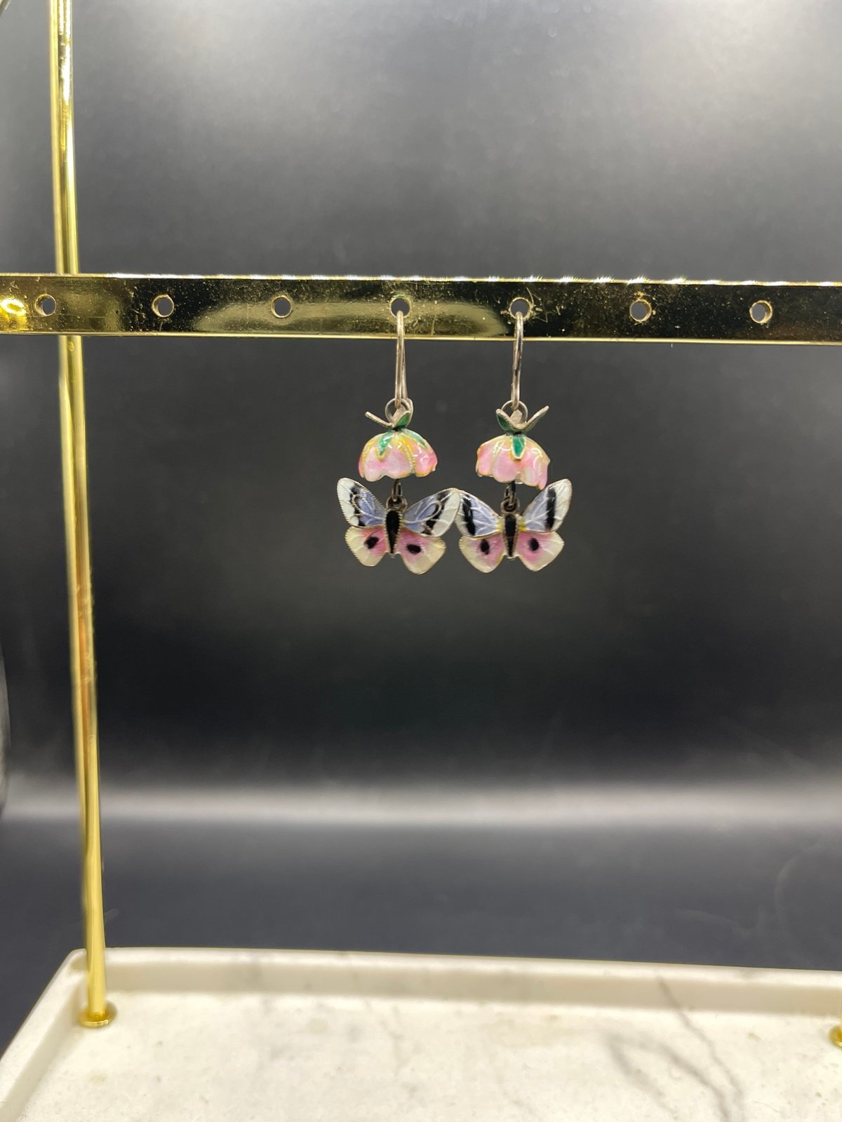 Vtg Thousand Flowers Enamel Butterfly Earrings Sterling Silver Laurel 12023@