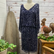 Pisarro Nights Navy Sequin Formal Dress Silk 6 Mother Bride Elegant Embellished