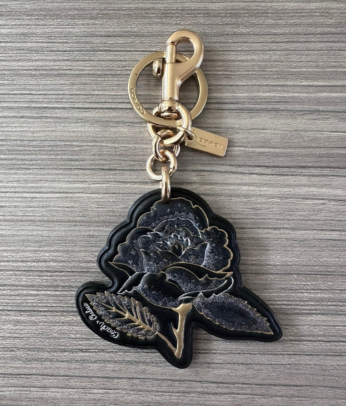 Coach Chelsea Tattoo Floral Black Rose Bag Charm Gold Black **READ DESCRIPTION**