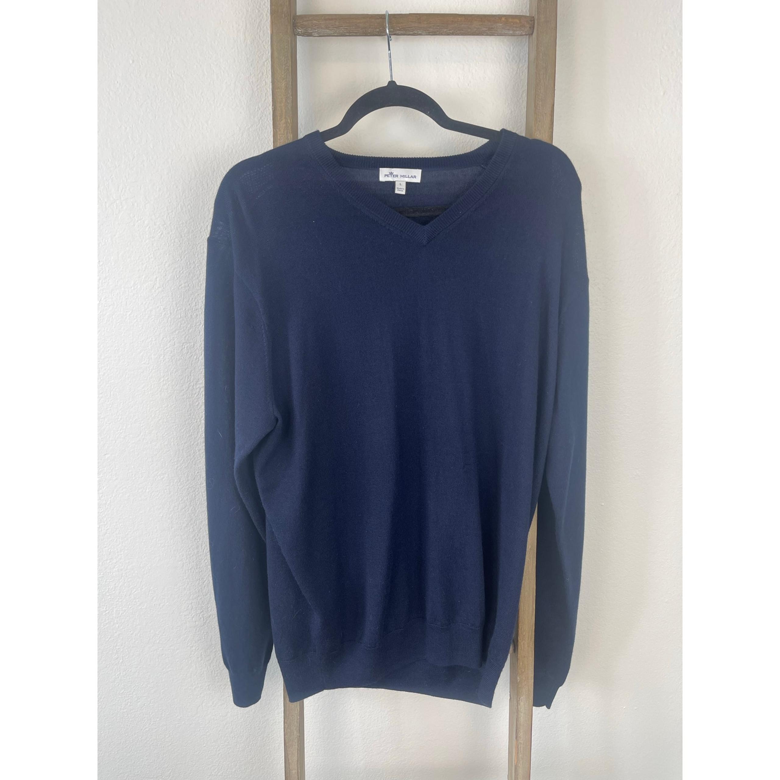 Peter Millar V Neck Soft Navy Blue Wool Sweater Mens L Pullover