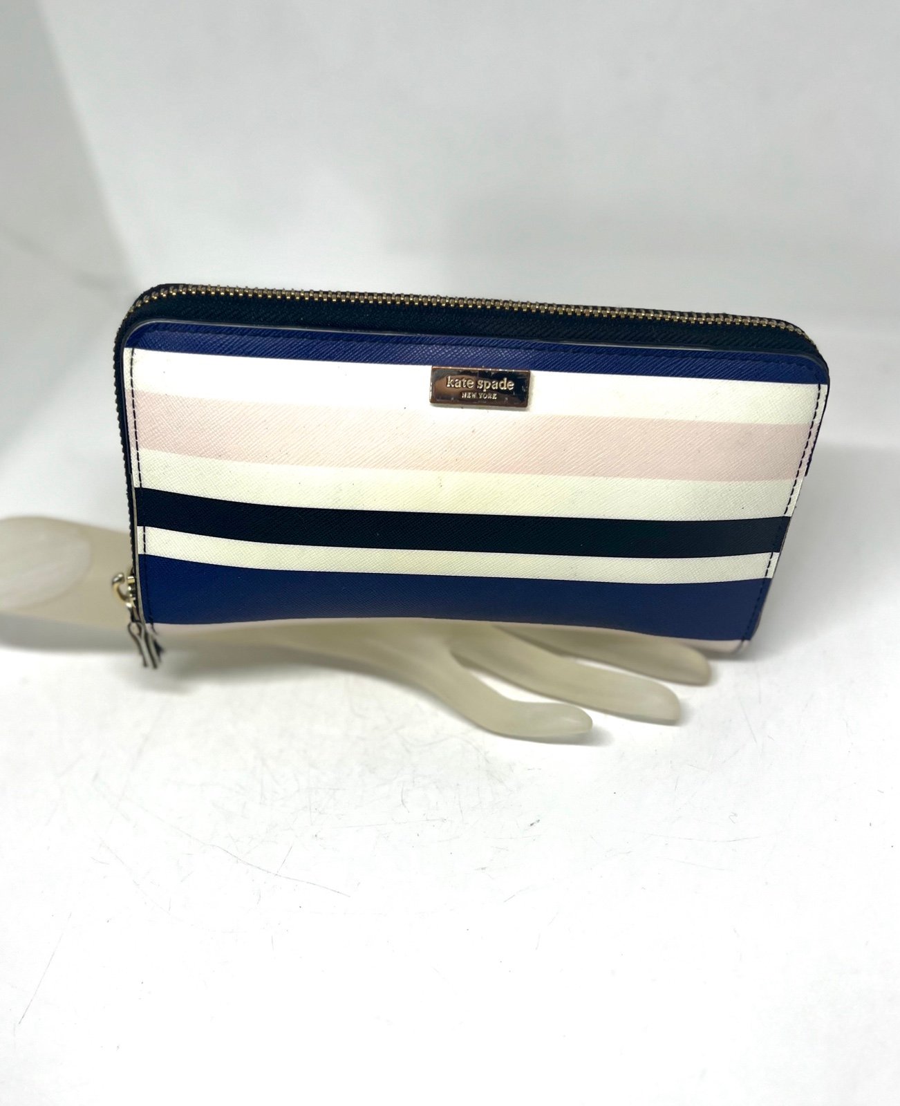 KATE SPADE NEW YORK~VINTAGE~Stripe Continental Zip Saffiano Leather Wallet