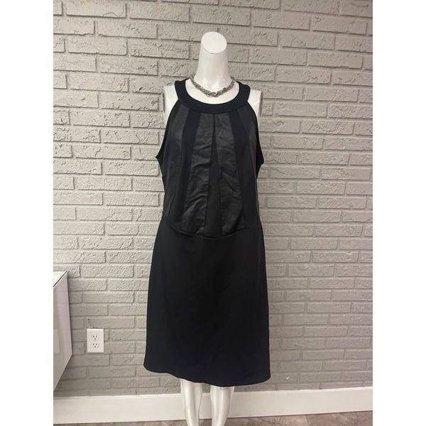Ashley Stewart Black Faux Leather Panel Halter Dress Size 14 -16