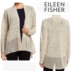 EILEEN FISHER Melange Organic Linen Blend Grain Open Front Cardigan Size Large