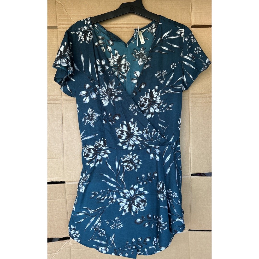 Japna Cream Teal Ruffled Fit & Flare Dress Romper Shorts Women M Medium New