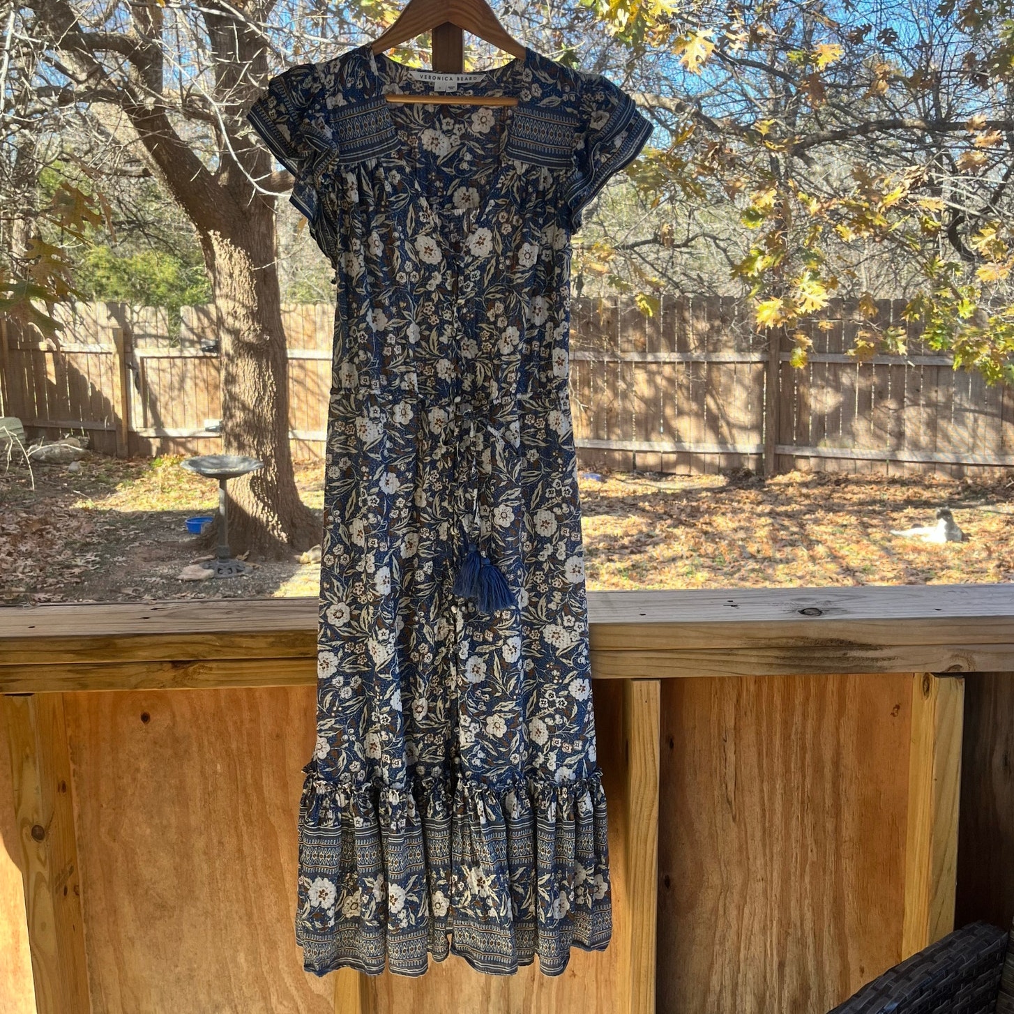 Veronica Beard Tinzia Floral Button Front Midi Dress Steel Blue Size S