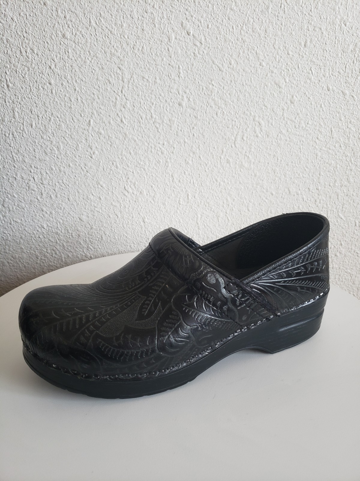 Dansko Womens Paisley Tooled Leather Clogs Shoes