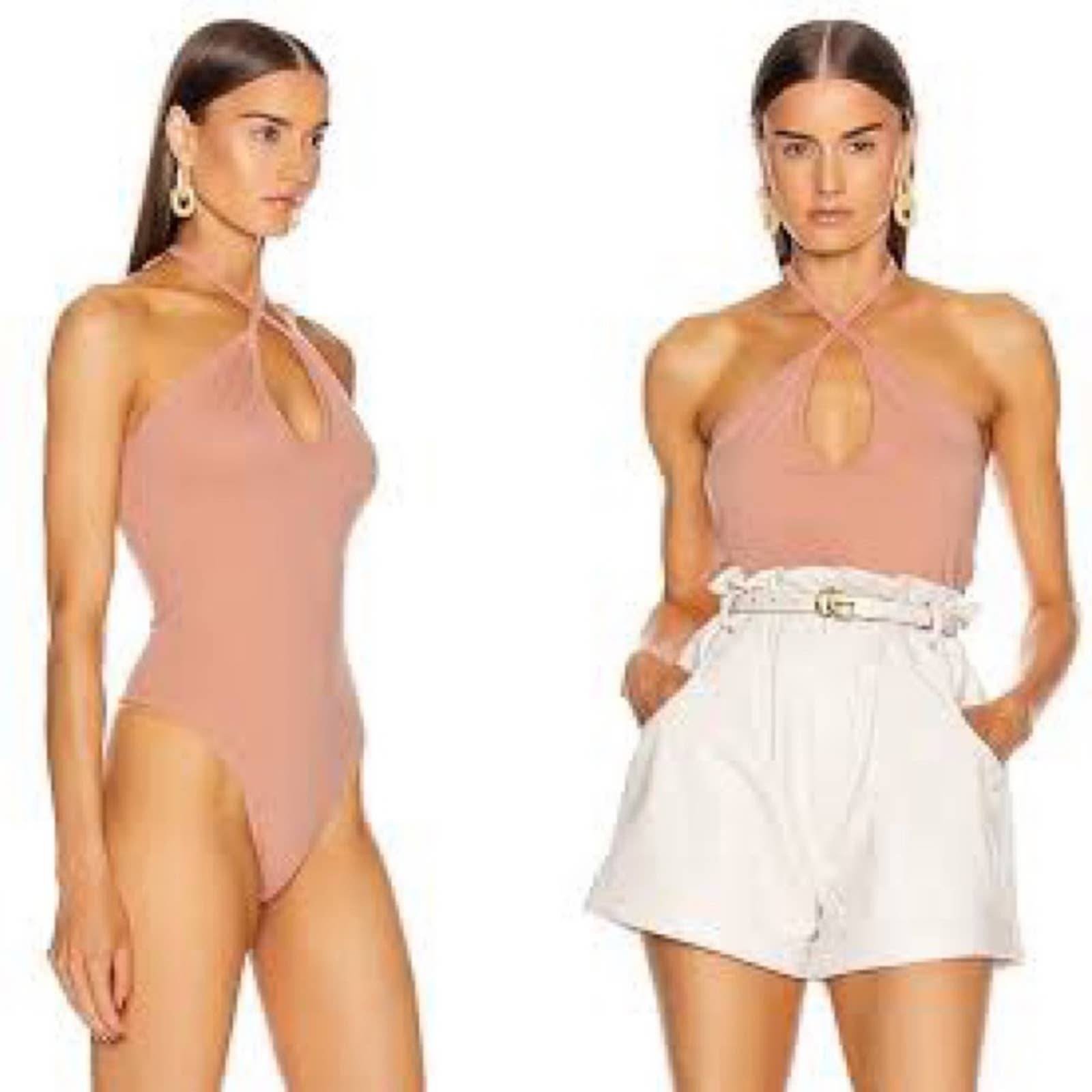 GRLFRND peach halter cotton bodysuit S