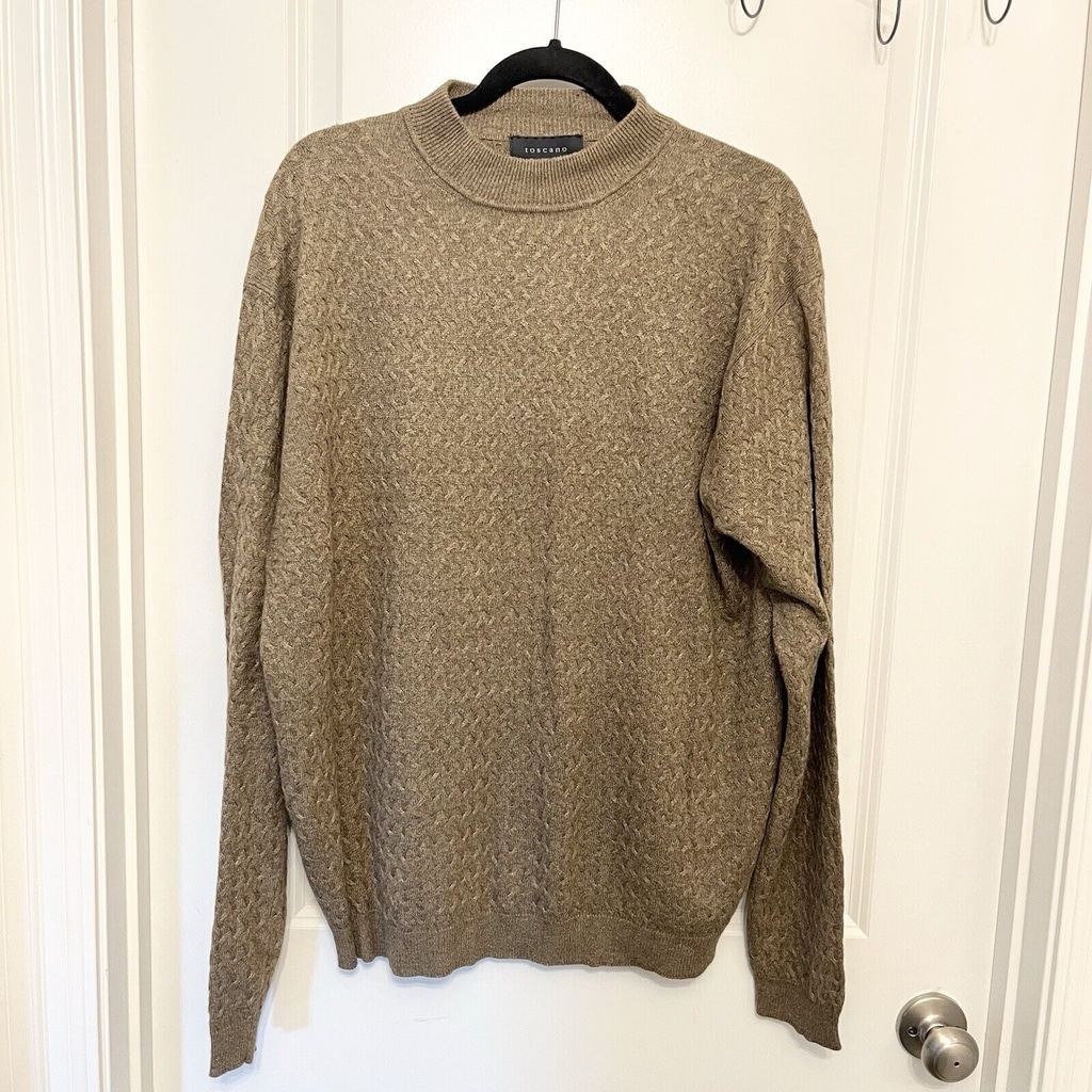 Toscano Cashmere Silk Blend Textured Mock Neck Sweater- Men Size XL