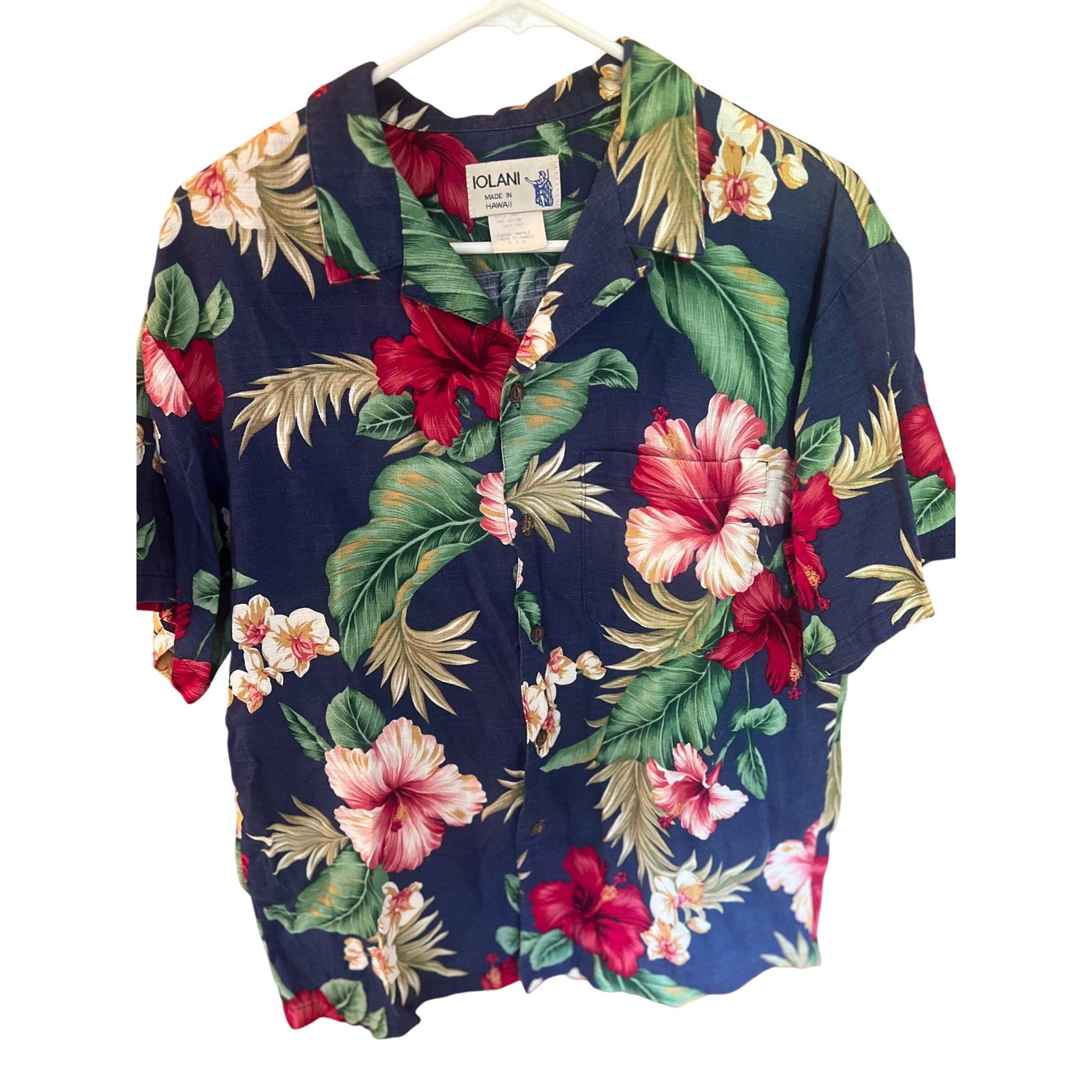 Vintage Iolani Hawaiian Shirt Floral Print Aloha Tropical Button Up Shirt Mens M