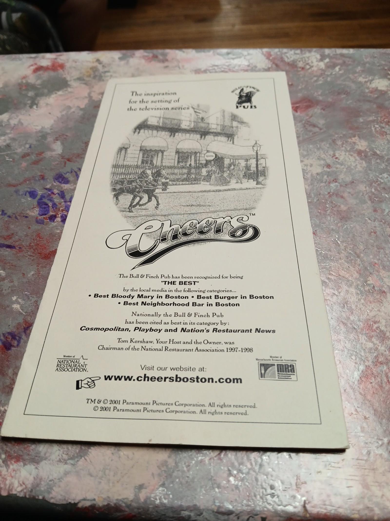 Menu from Cheers bar in Boston