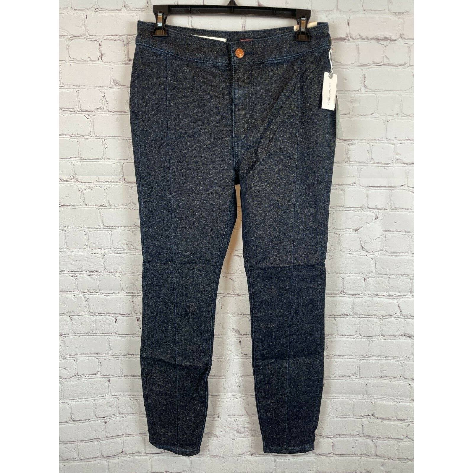PILCRO ANTHROPOLOGIE High-Rise shimmer denim leggings jeans dark blue size 29 #2