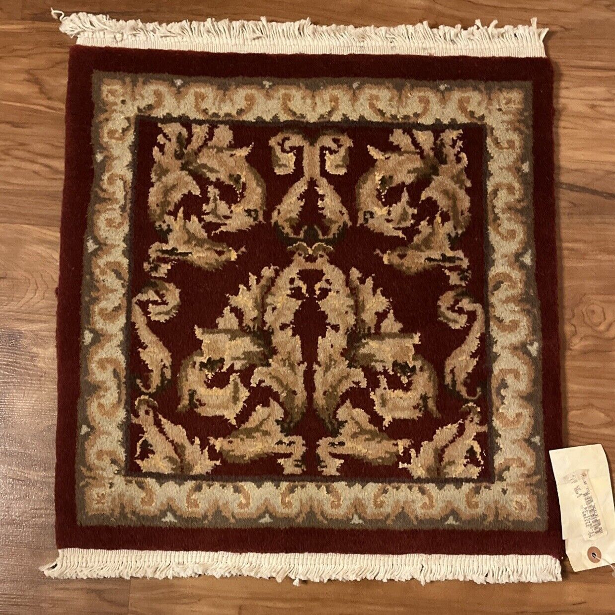 New Vintage Turkish Handmade Thick Pile Wool Small Area Rug Maroon 20x17.5inch