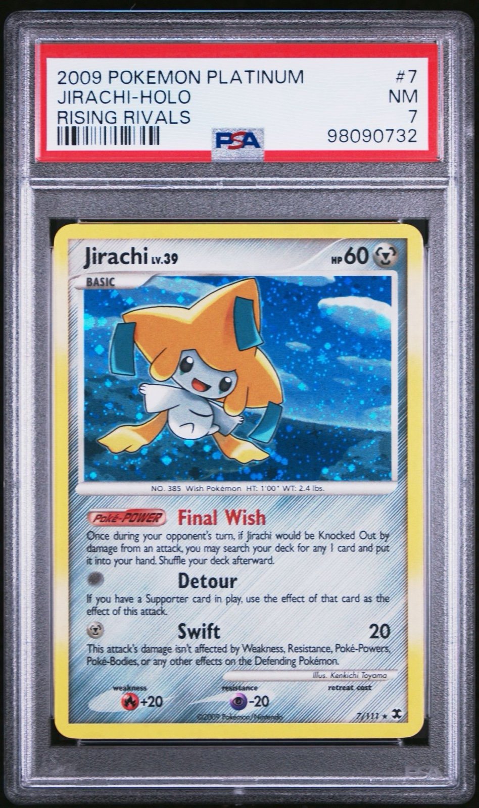 PSA 7 Near Mint NM Jirachi 7/111 HOLO RARE Rising Rivals Pokemon Card 2009 L@@K!