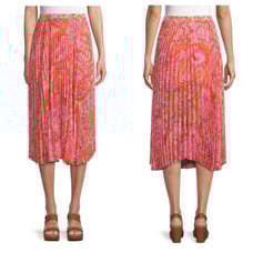 Delfi Collective Lilah Midi Skirt Medium Pink Paisley Pleated Stretch Boho