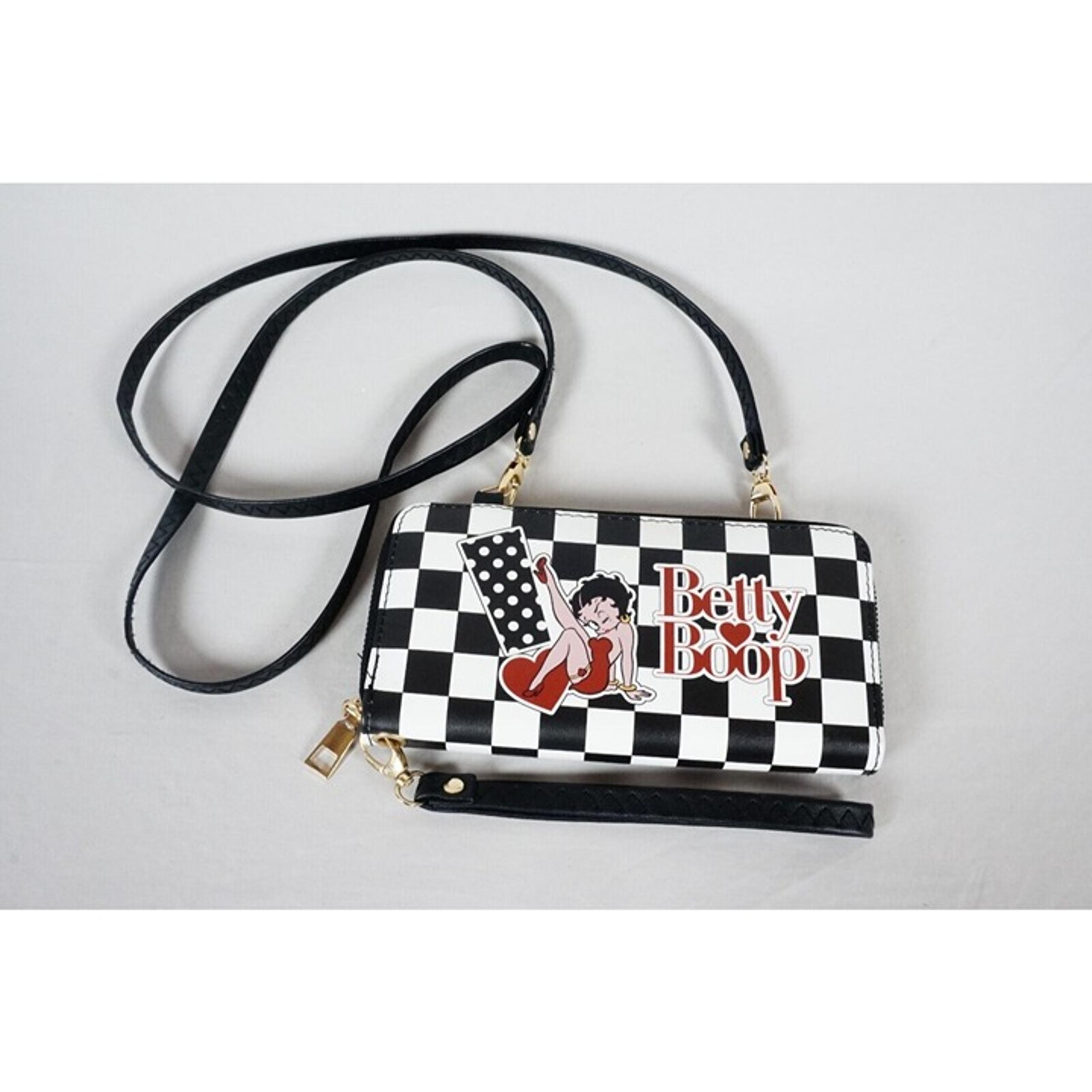 Betty Boop Wristlet Purse Clutch Crossbody Purse Double Zipper Cell Phone Case