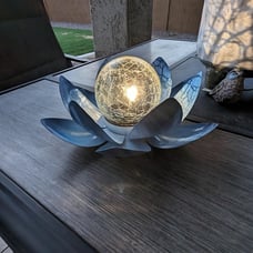 Solar Light Outdoor Garden Decor, Lotus Flower Light Crackle Globe Glass