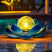 Solar Light Outdoor Garden Decor, Lotus Flower Light Crackle Globe Glass