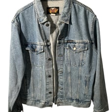 Vintage Harley Davidson Denim Trucker Motorcycle Jacket Size Mens Medium Logo