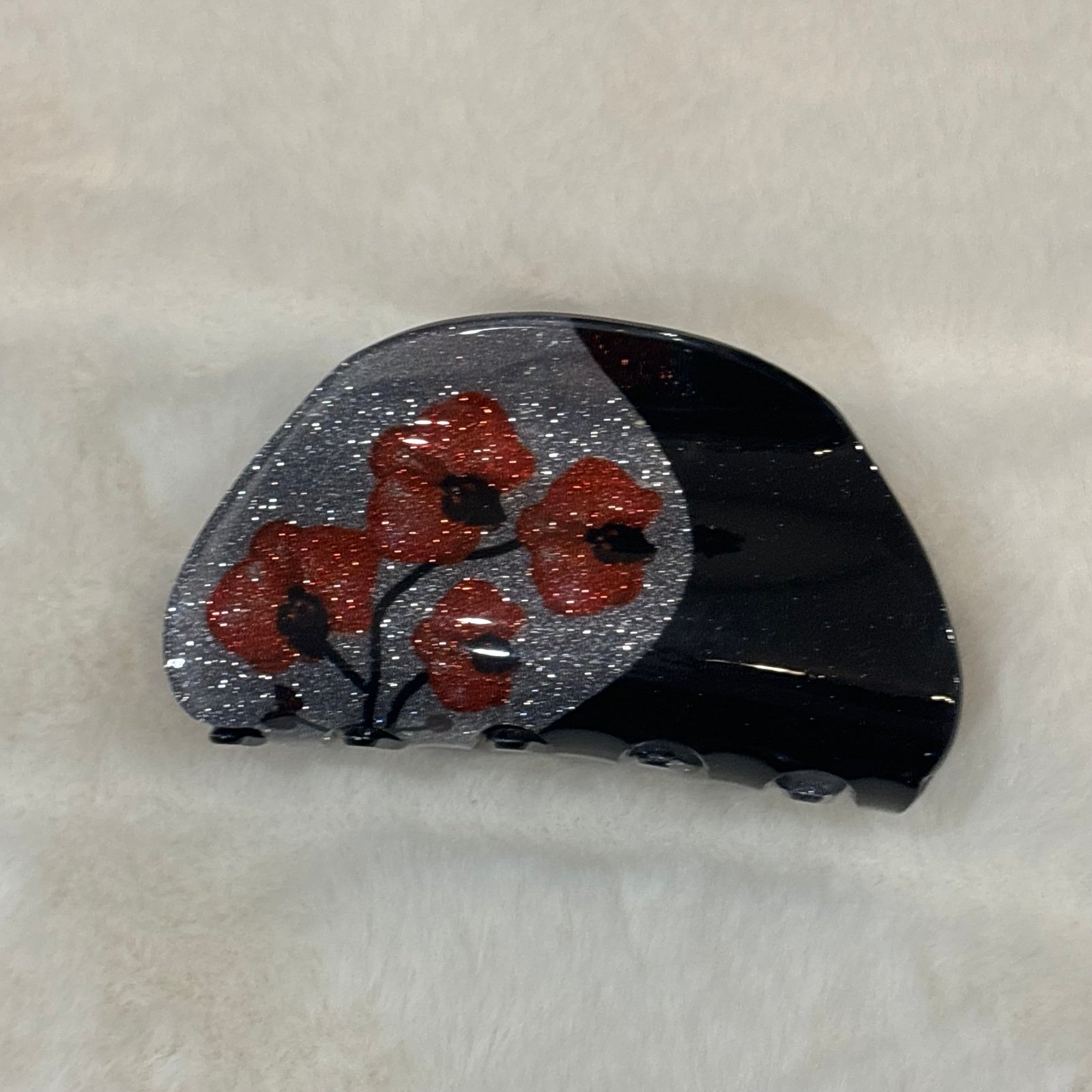 Vintage hair clip sparkly with roses and two color way
