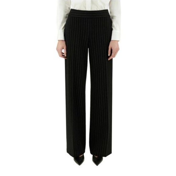 MaxMara High Waist Black Pinstriped Tie Waist Wide Leg Trouser Pants Size 10