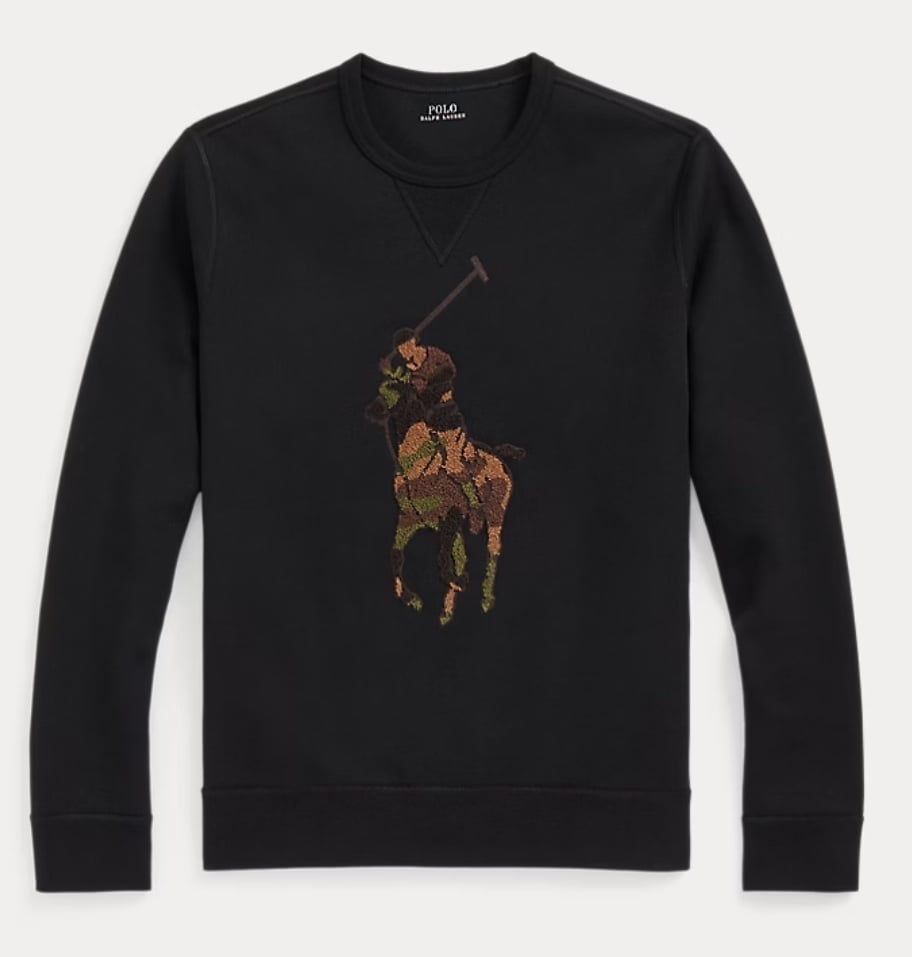 Big Pony Double-Knit Sweatshirt Black W/ Olive Camo Pony Polo Ralph Lauren
