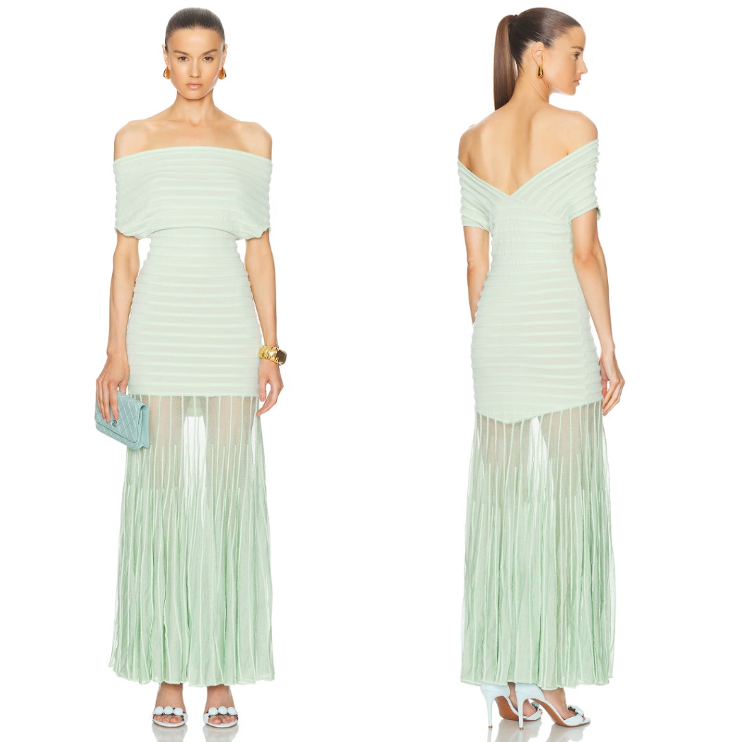 Alexis | Marce Dress in Mint Green Off Shoulder Mermaid Knit Maxi XL w/ Tags