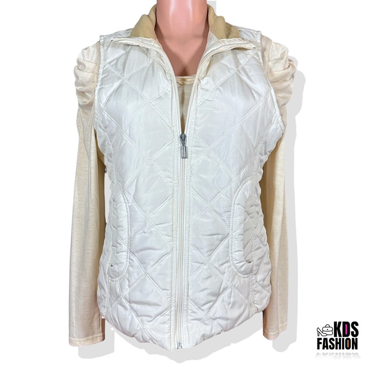 Jane Ashley Cream Quilted Zip Front Vest SM