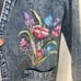 Ultra Vintage Womens Denim Blazer Size Medium Blue Floral Painted Acid Washed