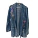 Ultra Vintage Womens Denim Blazer Size Medium Blue Floral Painted Acid Washed