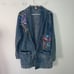 Ultra Vintage Womens Denim Blazer Size Medium Blue Floral Painted Acid Washed