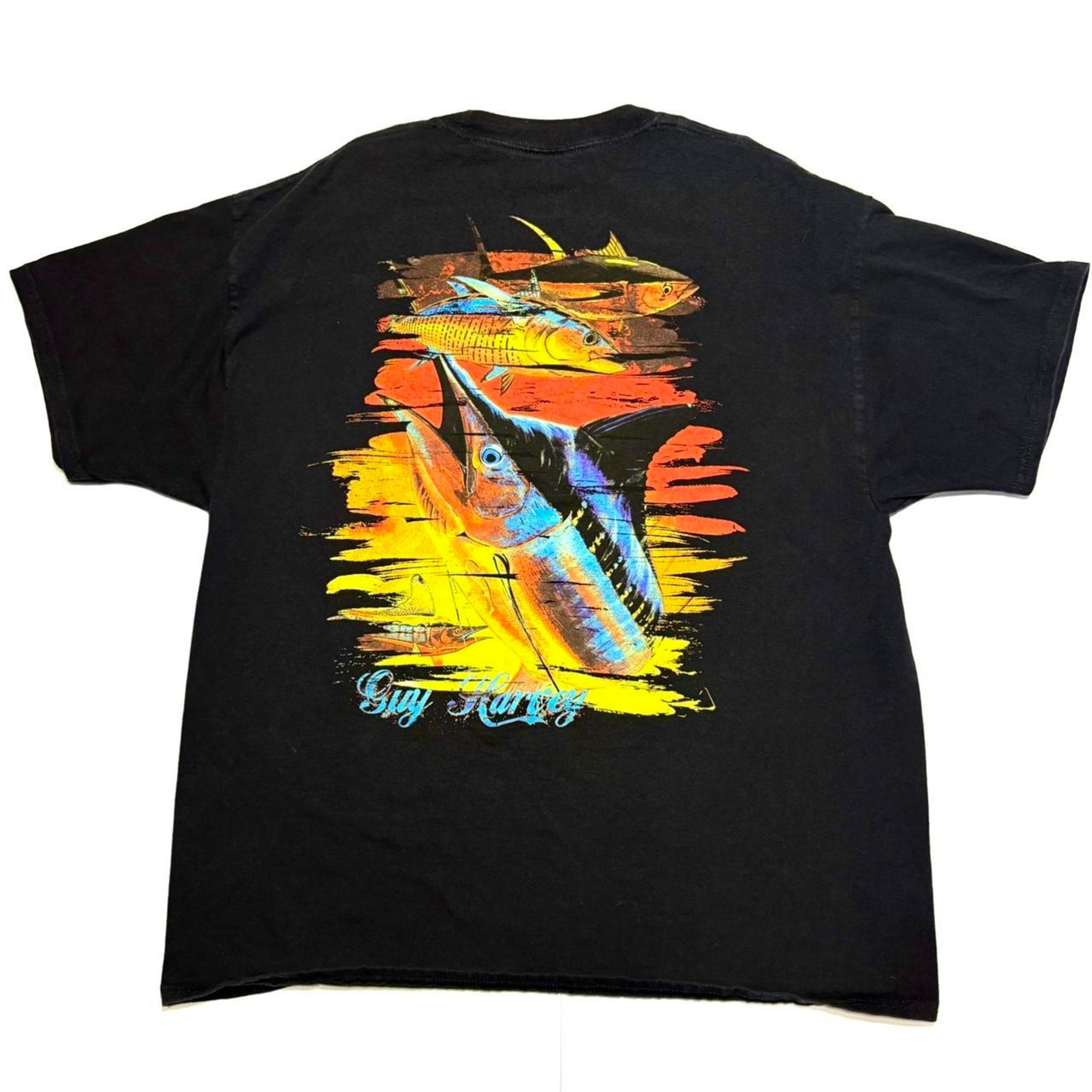 Guy Harvey Pocket T-Shirt XL 100% Cotton Black Bluewater Back Art Logo