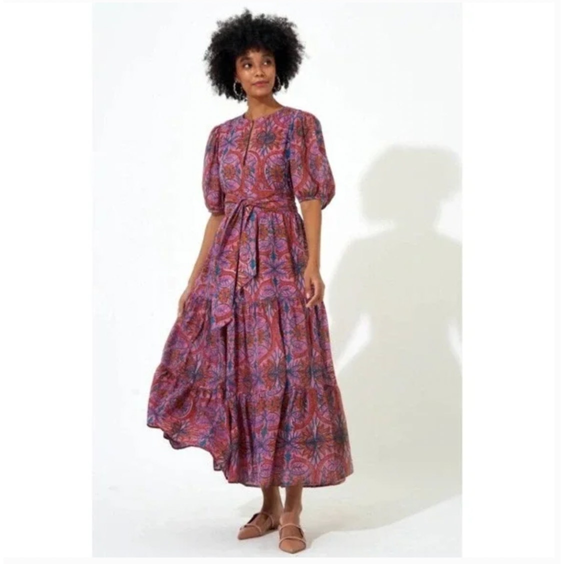 Oliphant Tuckernuck Puff Sleeve Maxi Dress Monaco Olive Purple Cotton Medium
