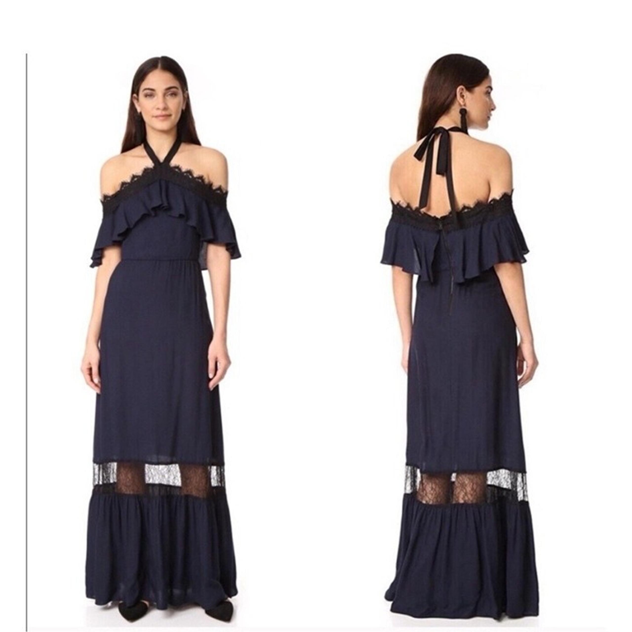 Alice + Olivia Navy Mitsy Lace Trim Maxi Dress Women’s 4 READ