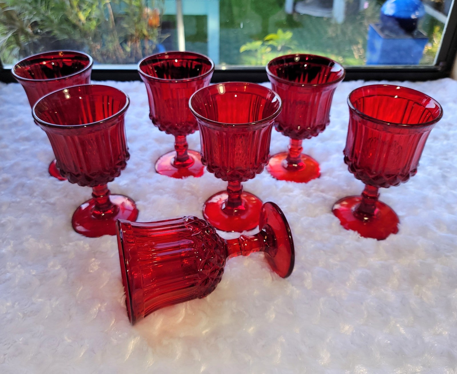 Vintage 7 L.G.Wright Sawtooth Ruby Goblets Hard to Find